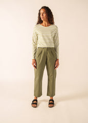 MINQUIDAME Breton Shirt (WHITE / SAGE OLIVE)