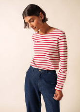 MINQUIDAME Breton Shirt (ECRU / MAROON)