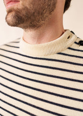 MATELOT Striped Wool Fisherman Sweater (ECRU / NAVY)