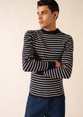 MATELOT Striped Wool Fisherman Sweater (NAVY / ECRU)