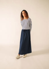MINQUIERS DROP II Drop-Shoulder Breton Shirt (WHITE / NAVY)