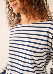 MINQUIERS DROP II Drop-Shoulder Breton Shirt (WHITE / NAVY)