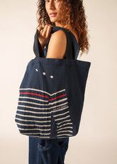 Striped Tote Bag (NAVY / ECRU)