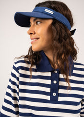 CAROLA Striped Knit Polo Shirt (INDIGO / IVORY)