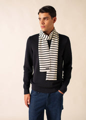 DUGUAY Striped Wool Scarf (IVORY / NAVY)