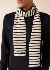 DUGUAY Striped Wool Scarf (IVORY / NAVY)
