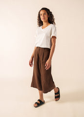 CHLOE Linen Wide-Leg Pants (CHOCOLATE)