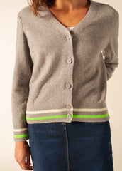 ANNECY Wool Cardigan (GRAY / NEON GREEN / IVORY)