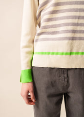 EVIAN Striped Sweater (WHITE / PEARL MELANGE / NEON GREEN)