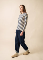 MERIDAME COEUR - Breton Striped Shirt with Heart-Shaped Buttons | Heavyweight Cotton | Women Fit (ECRU / NAVY /RED)