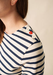 MERIDAME COEUR - Breton Striped Shirt with Heart-Shaped Buttons | Heavyweight Cotton | Women Fit (ECRU / NAVY /RED)