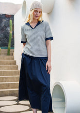ALBANE Cotton Drawstring Skirt (NAVY)