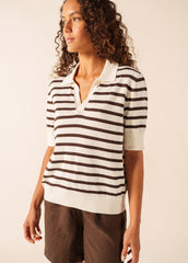 COIMBRA Striped Cotton & Cashmere Polo Sweater (IVORY / CHOCOLATE)