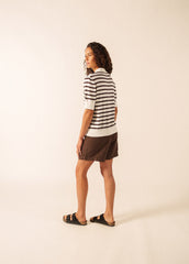 COIMBRA Striped Cotton & Cashmere Polo Sweater (IVORY / CHOCOLATE)