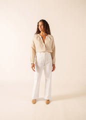 CHARLOTTE Striped Linen Voile Blouse (WHITE / CHOCOLATE)
