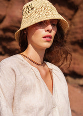 CHARLOTTE Striped Linen Voile Blouse (WHITE / CHOCOLATE)