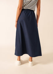 ALBANE Cotton Drawstring Skirt (NAVY)