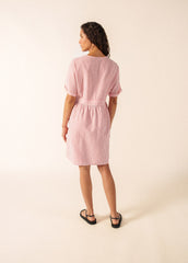 MATHILDE Striped Linen Blend Dress (WHITE / POPPY RED)