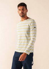 MINQUIERS MODERN TRI Tri-Color Breton Shirt (WHITE / SKYLIGHT BLUE / SAGE OLIVE)