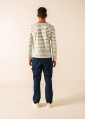 MINQUIERS MODERN TRI Tri-Color Breton Shirt (WHITE / SKYLIGHT BLUE / SAGE OLIVE)