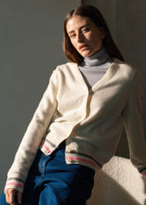 ANNECY Wool Cardigan (IVORY / BRIGHT PINK / GRAY)