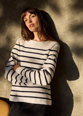 MARTIGUES Open-Knit Striped Sweater (WHITE / NAVY)