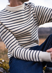 MATELOT Striped Wool Fisherman Sweater (ECRU / NAVY)