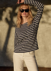 MINQUIERS DROP II Drop-Shoulder Breton Shirt (NAVY / WHITE)