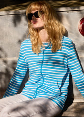 PLOUGASTEL II Anti-UV Striped Hoodie (CAPRI BLUE / WHITE)