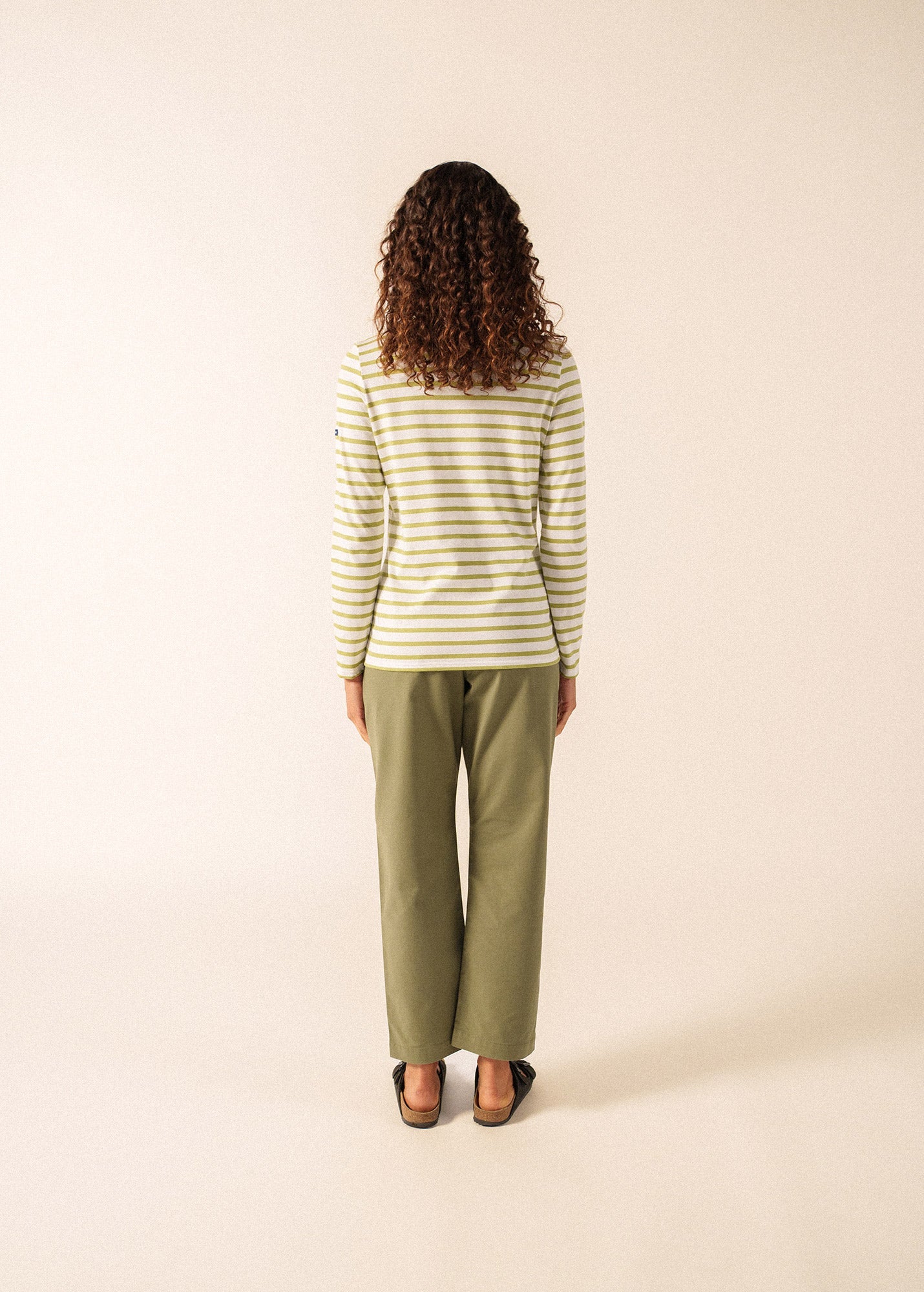 MINQUIDAME Breton Shirt  (WHITE / SAGE OLIVE)
