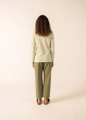 MINQUIDAME Breton Shirt  (WHITE / SAGE OLIVE)