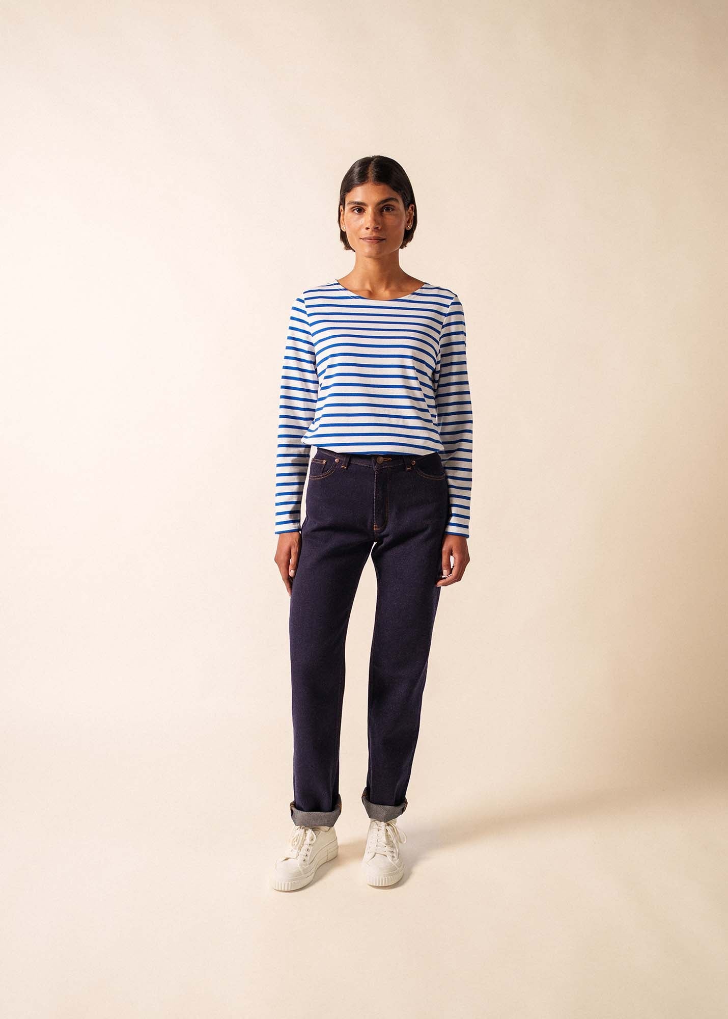 MINQUIDAME Breton Shirt (WHITE / ROYAL BLUE)
