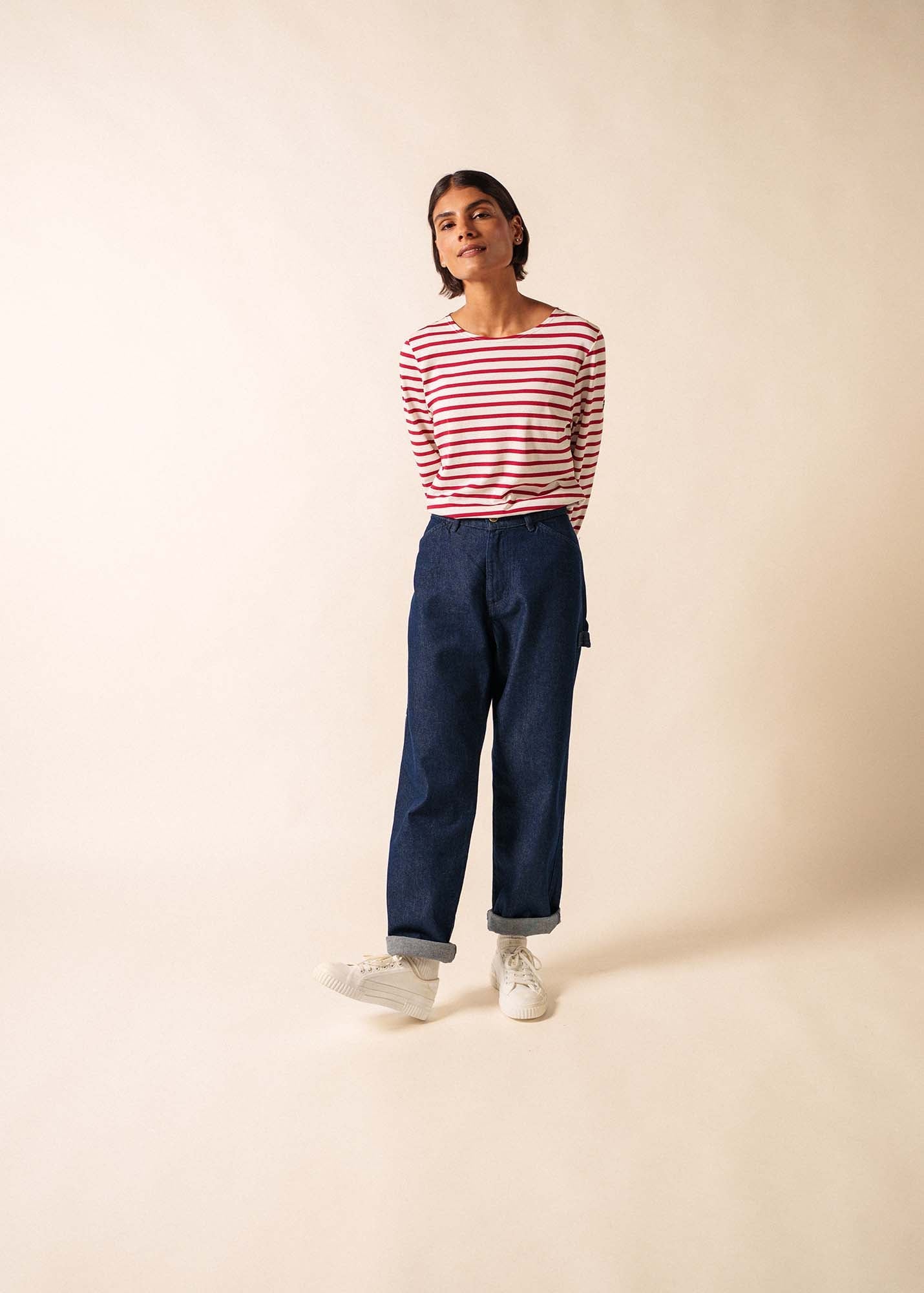 MINQUIDAME Breton Shirt (ECRU / MAROON)