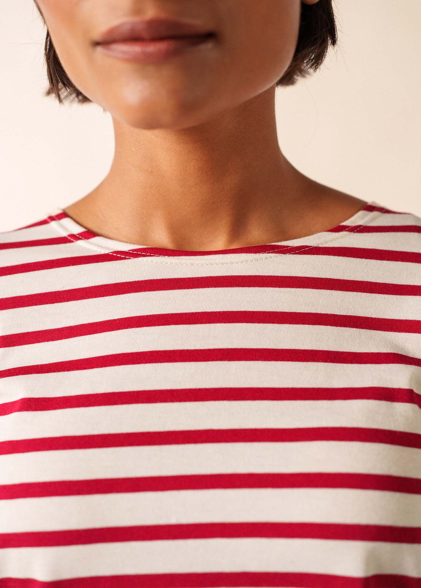 MINQUIDAME Breton Shirt (ECRU / MAROON)