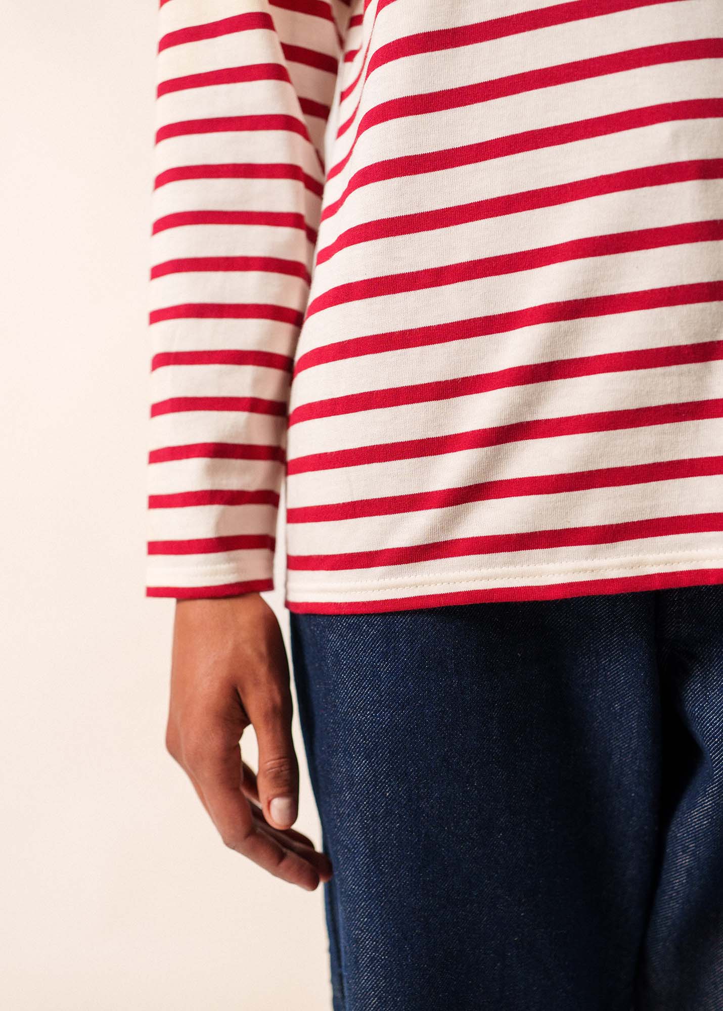 MINQUIDAME Breton Shirt (ECRU / MAROON)