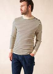 MATELOT Striped Wool Fisherman Sweater (ECRU / NAVY)