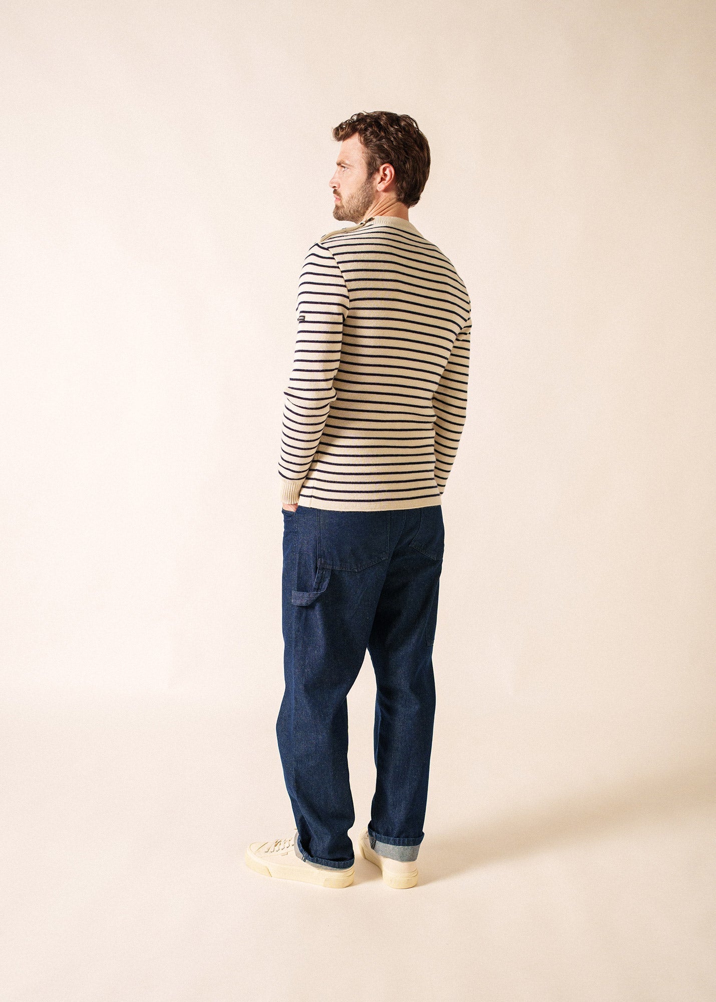 MATELOT Striped Wool Fisherman Sweater (ECRU / NAVY)