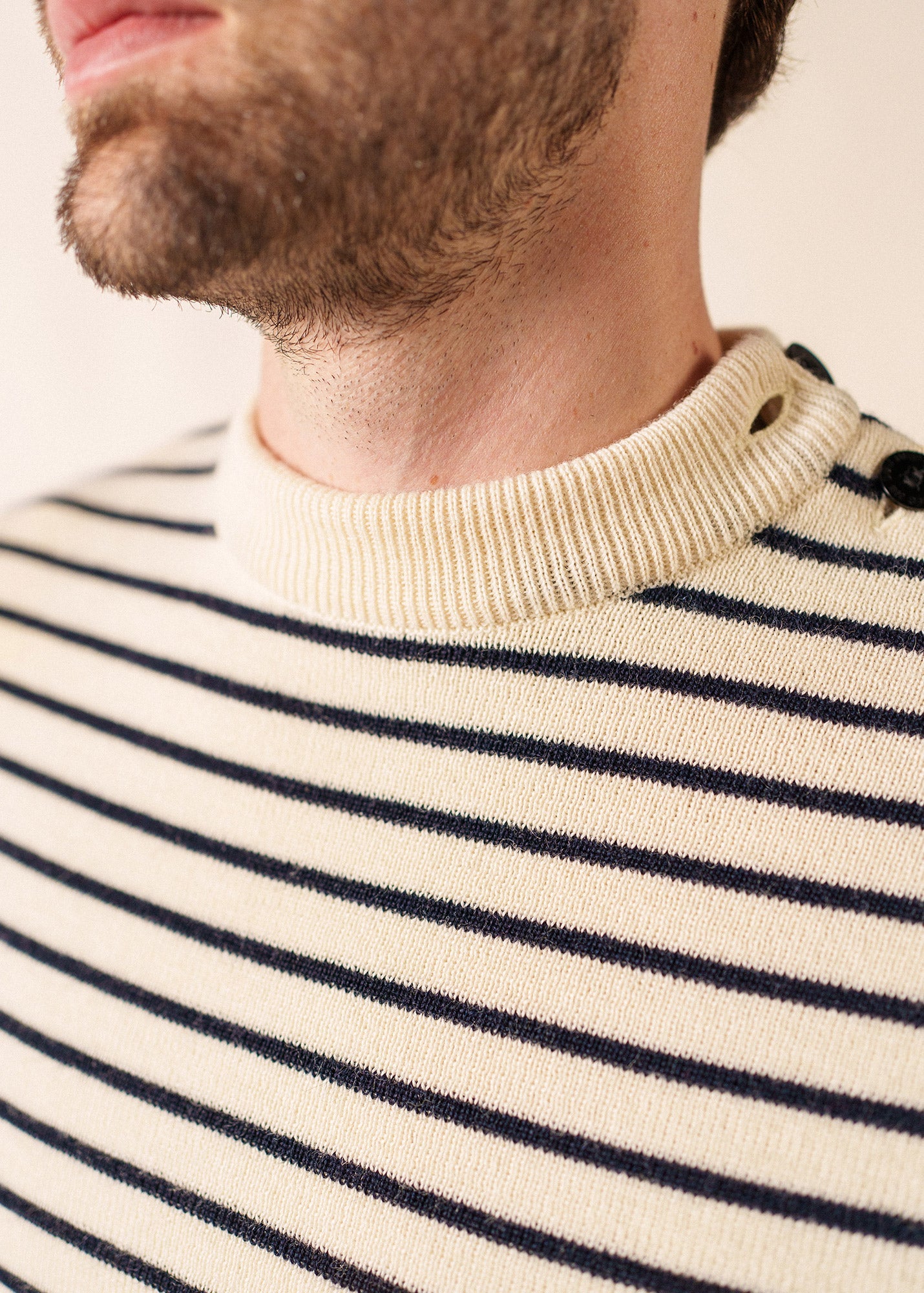 MATELOT Striped Wool Fisherman Sweater (ECRU / NAVY)