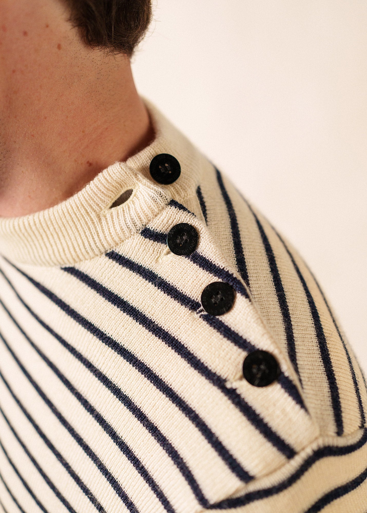 MATELOT Striped Wool Fisherman Sweater (ECRU / NAVY)
