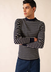 MATELOT Striped Wool Fisherman Sweater (NAVY / ECRU)