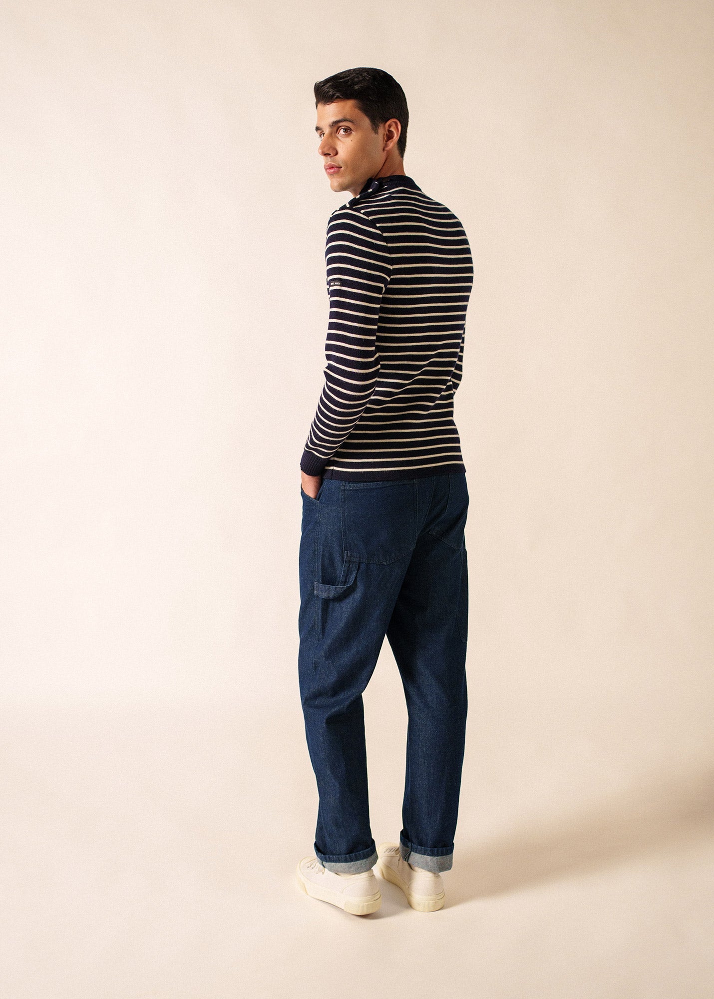 MATELOT Striped Wool Fisherman Sweater (NAVY / ECRU)
