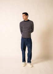 MATELOT Striped Wool Fisherman Sweater (NAVY / ECRU)