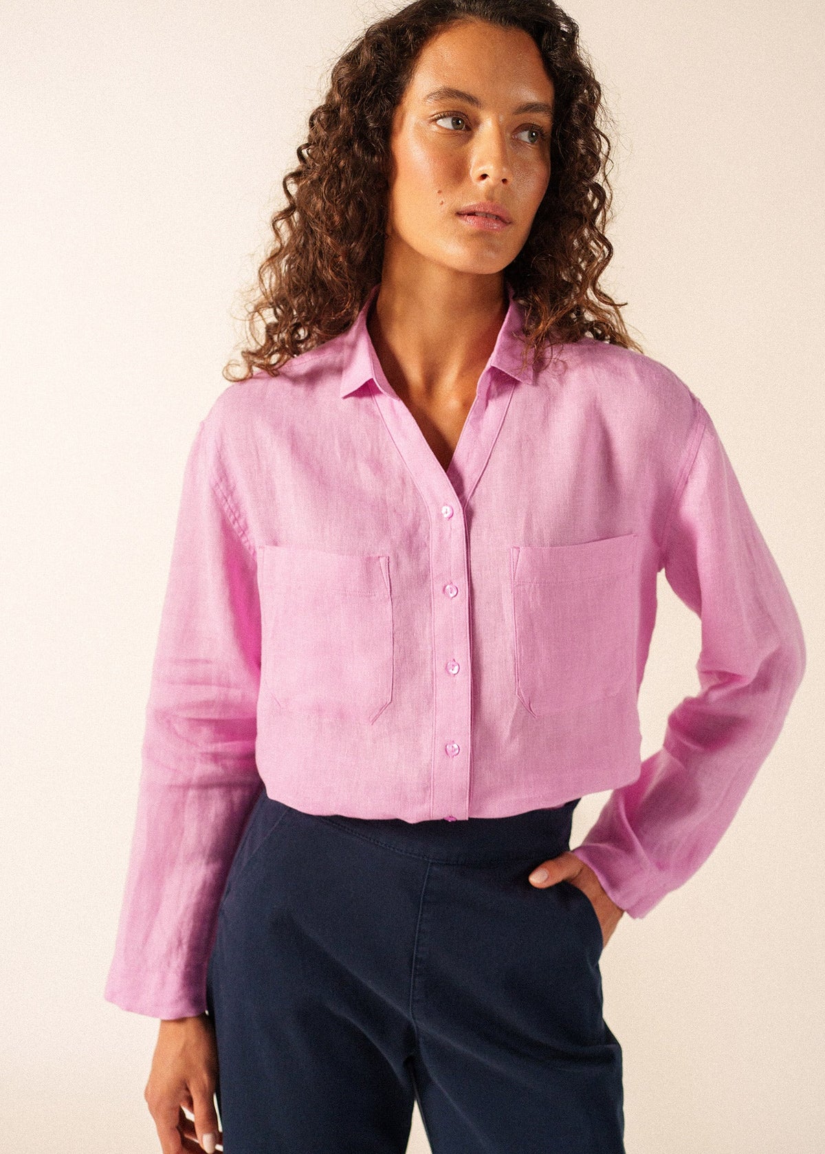 CHARLENE Linen Shirt (TEA ROSE PINK)