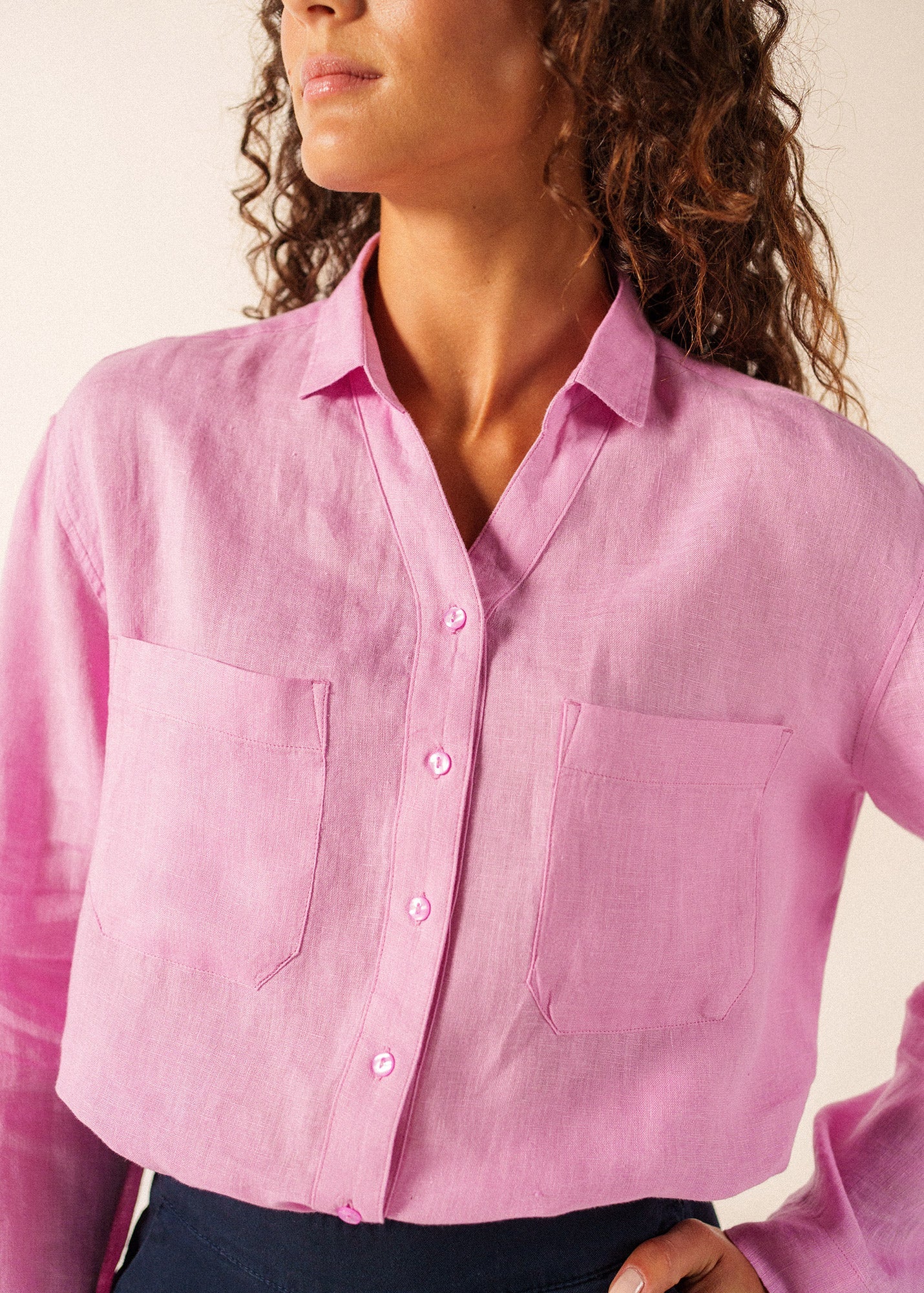 CHARLENE Linen Shirt (TEA ROSE PINK)