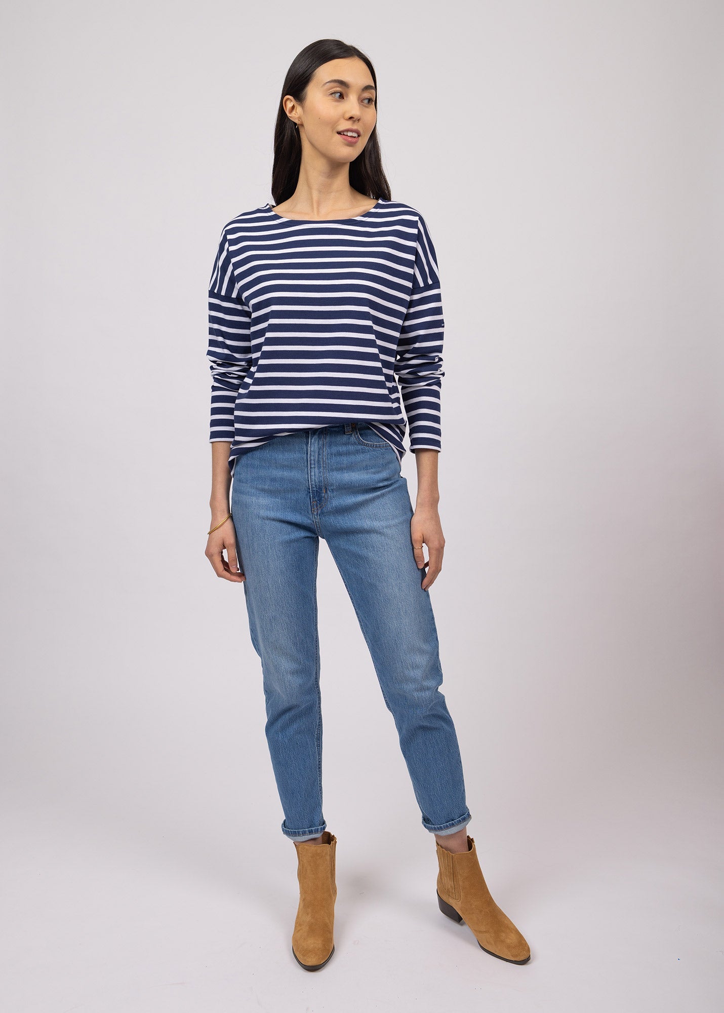 MINQUIERS DROP II Drop-Shoulder Breton Shirt (NAVY / WHITE)