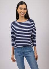 MINQUIERS DROP II Drop-Shoulder Breton Shirt (NAVY / WHITE)