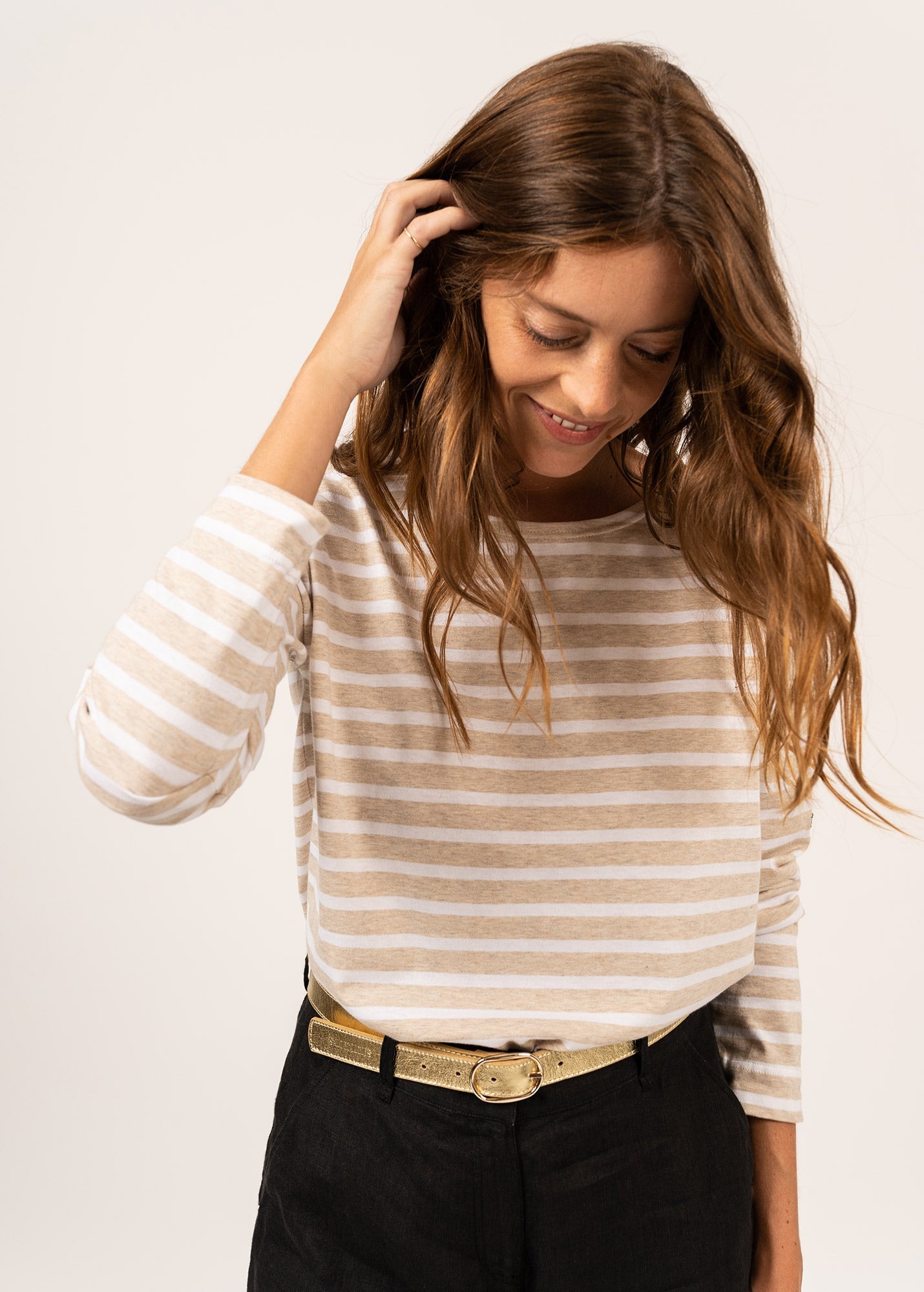MINQUIERS DROP II Drop-Shoulder Breton Shirt (OATMEAL / WHITE)