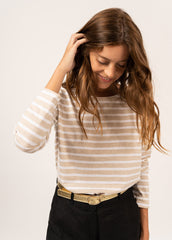 MINQUIERS DROP II Drop-Shoulder Breton Shirt (OATMEAL / WHITE)
