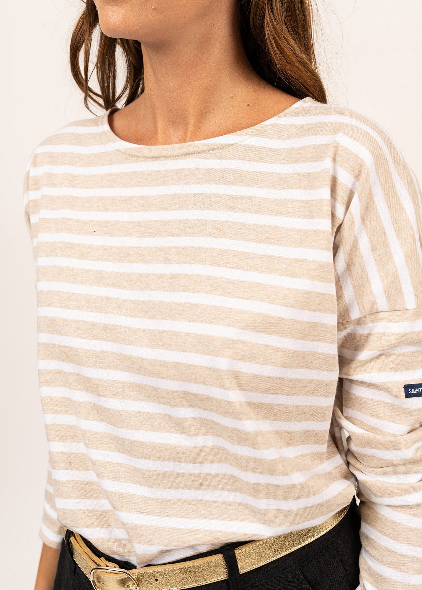 MINQUIERS DROP II Drop-Shoulder Breton Shirt (OATMEAL / WHITE)