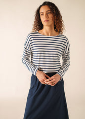 MINQUIERS DROP II Drop-Shoulder Breton Shirt (WHITE / NAVY)